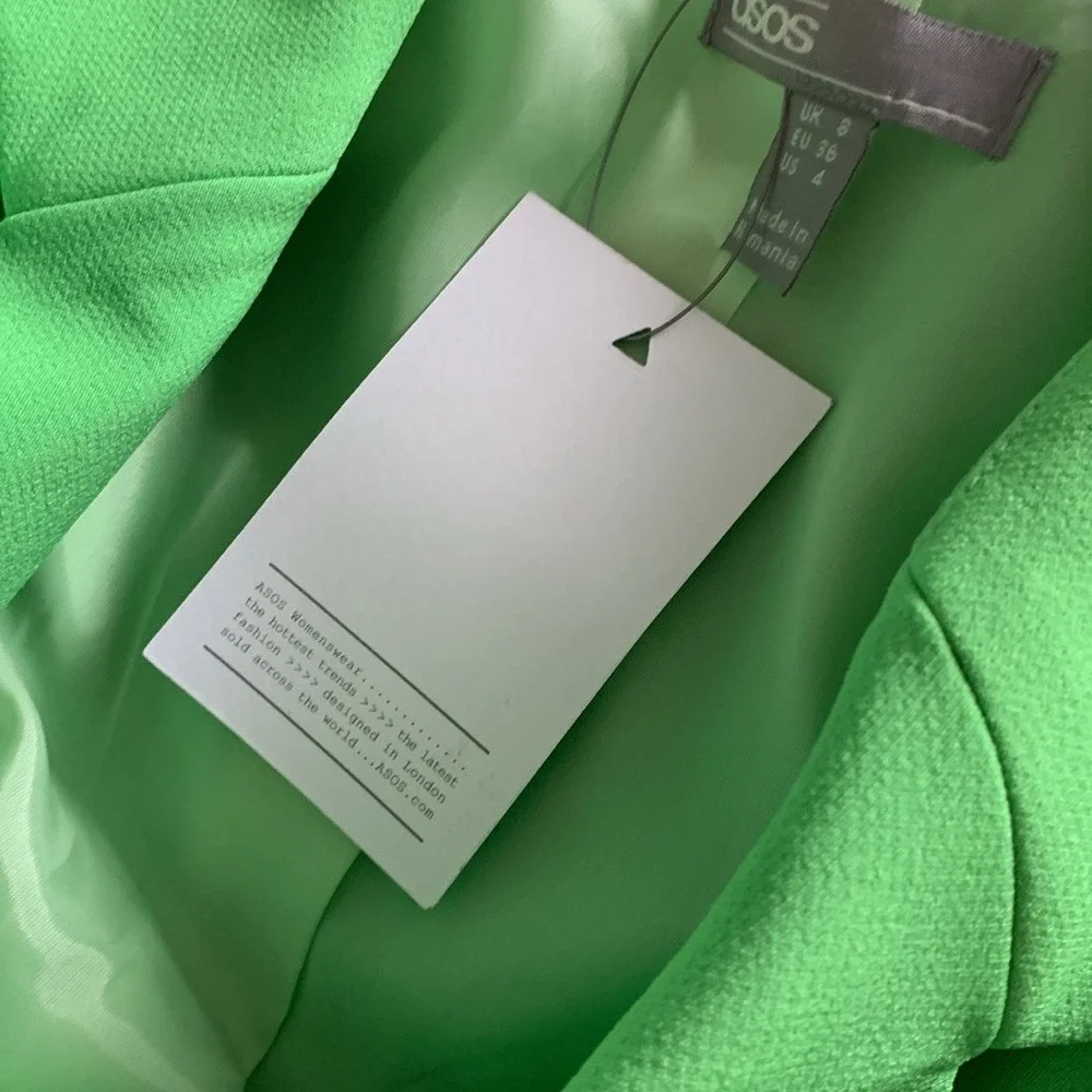 Asos Design wrap belted suit blazer‎ pop green neon size 4 double breasted new - Picture 5 of 15